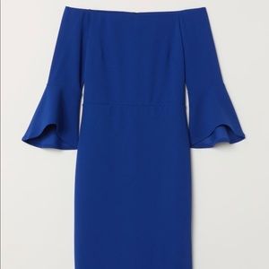 Blue trumpet sleeve off the shoulder dress